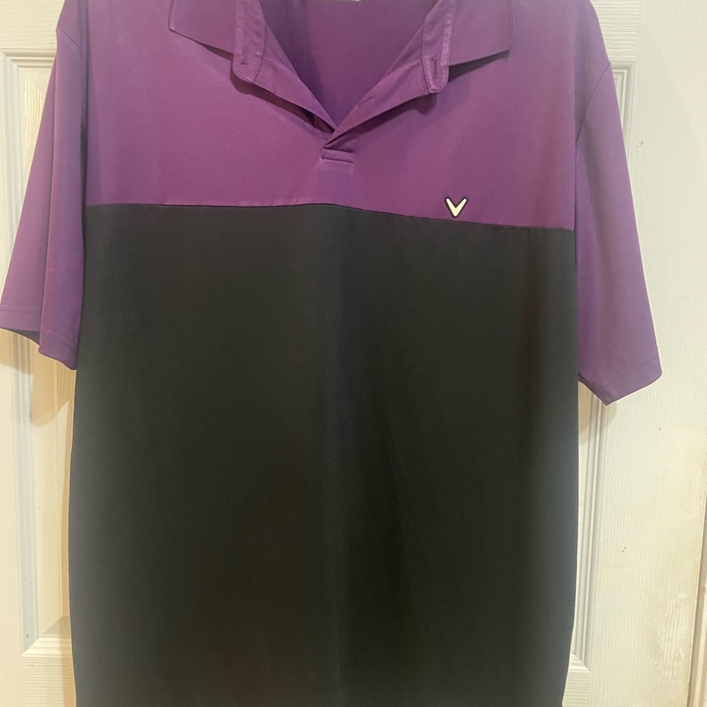 Callaway Purple and Black Polo Shirt with Color Block Design